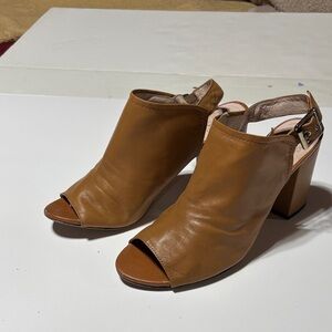 Vince Camuto Tan Peep-Toe Block Heels